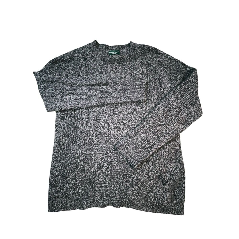Hammacher Schlemmer 100% Extra Fine Merino Wool Sweater Men L Gray/Blk Cable